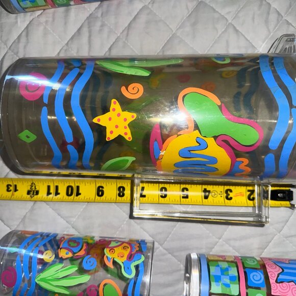 Vintage 1990s Nautical Fish Motif Acrylic Tumblers, Set of 10 with pitcher - Picture 4 of 5